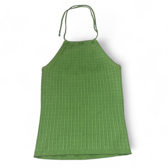 Ralph Lauren Tops - Vintage Y2K Ralph Lauren Green Halter Cable Knit Top Fitted Women’s Large